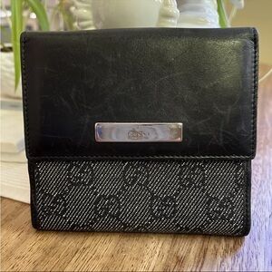 Gucci GG Black Denim Canvas & Leather Compact Wallet Tom Ford Authentic
